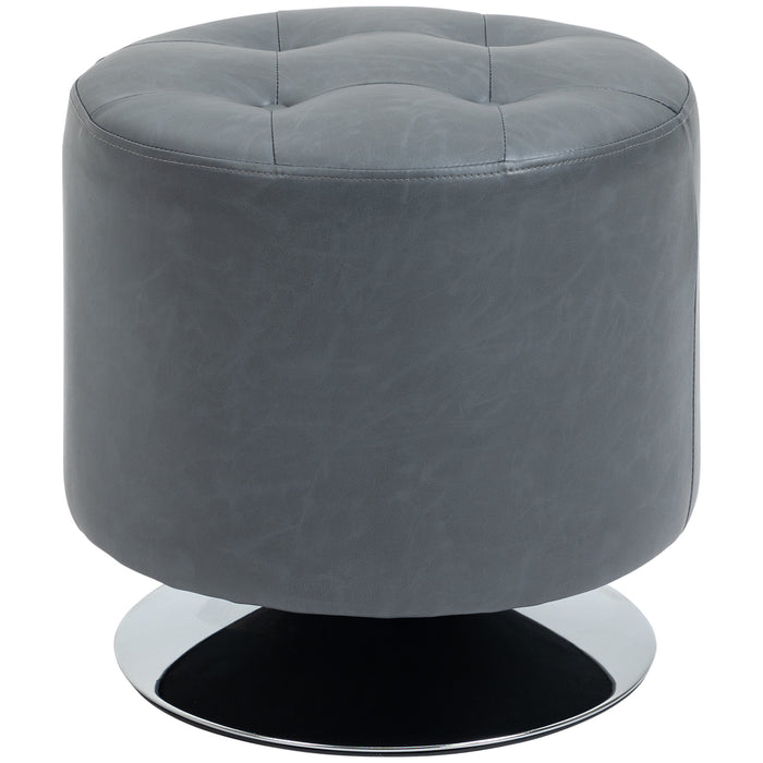 Rotating Grey PU Ottoman - 360° Swivel Footrest with Thick Sponge Padding & Sturdy Steel Base - Comfortable Seating Solution for Home or Office