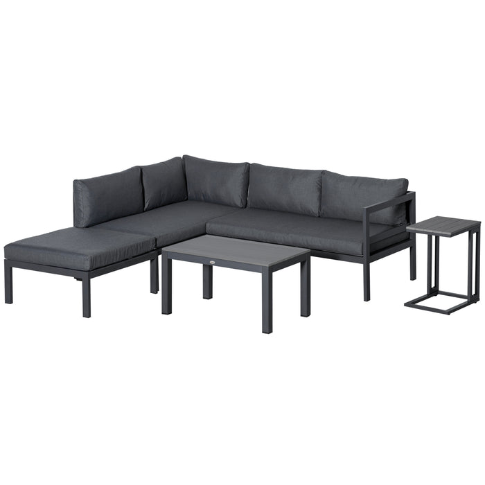 5-Piece L-shaped Garden Furniture Set - Aluminium Corner Sofa & Conversation Set with Coffee Table and Cushions - Ideal for Patio Entertainment and Relaxation