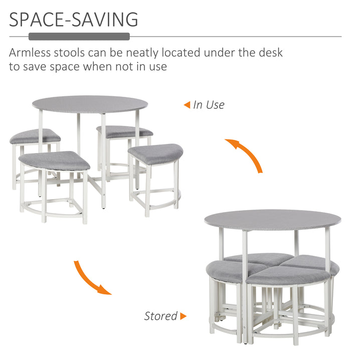 Modern Round Dining Table Set - 4 Comfy Upholstered Stools, Space-Saving Design - Ideal for Kitchen Nooks, Dining Rooms, and Dinettes