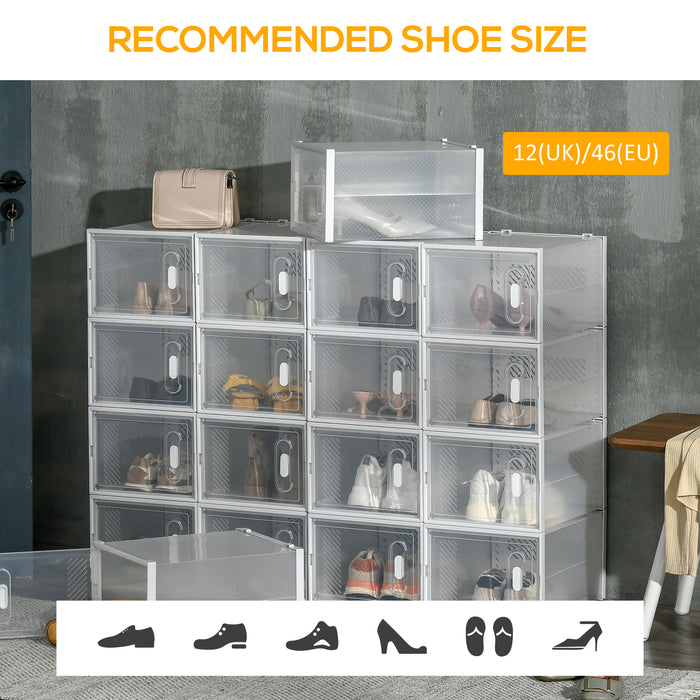 18PCS Transparent Shoe Organizer Set - Stackable Plastic Storage Boxes with Magnetic Doors, Fits UK/EU Size 12/46 - Space-Saving Solution for Women's and Men's Footwear