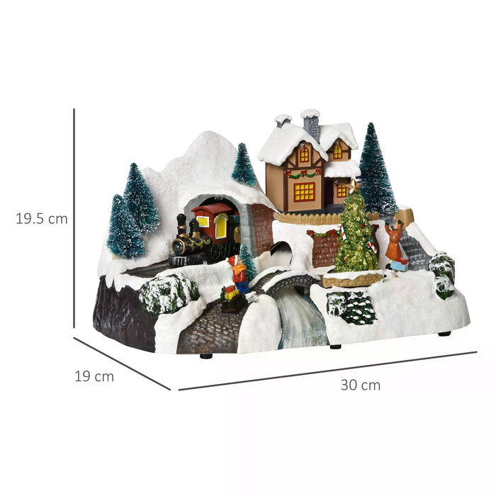 Animated Christmas Village Scene with Rotating Tree and Music - Pre-lit Fiber Optic Holiday Decor Accessory - Festive Tabletop Display for Seasonal Cheer