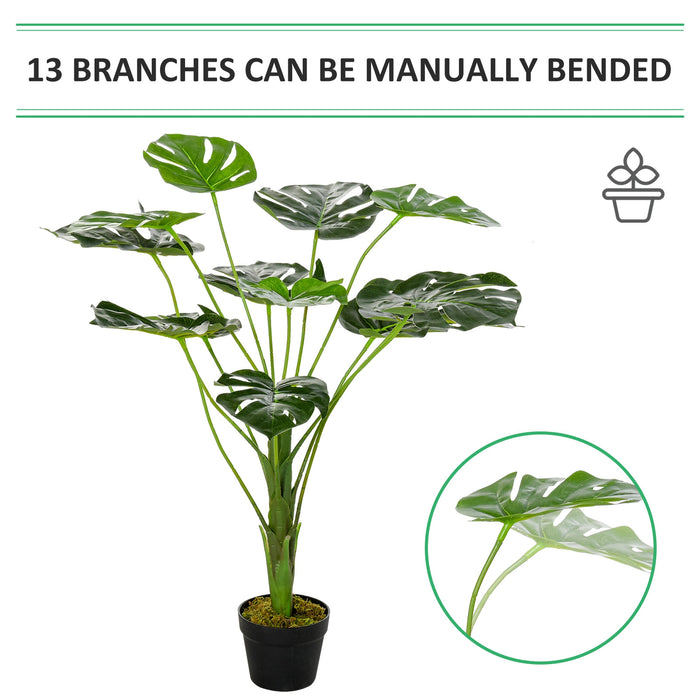 Artificial Monstera Cheese Plant Tree - 85cm Tall with 13 Lush Leaves and Nursery Pot - Faux Tropical Palm for Home and Garden Decor