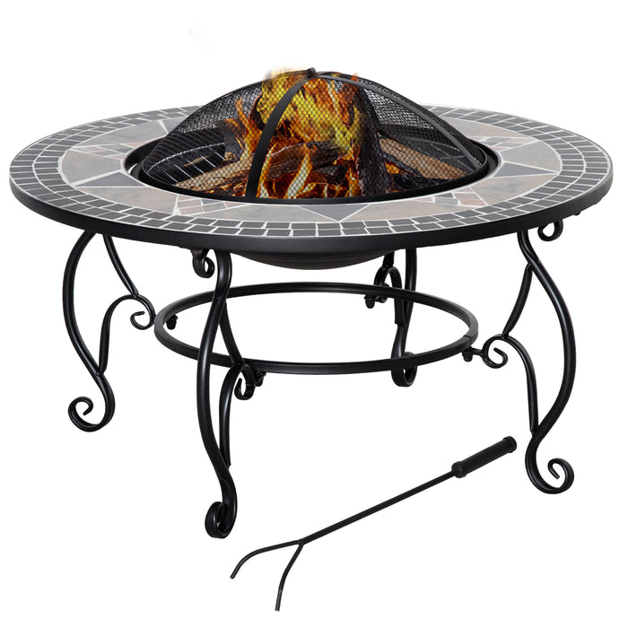 Outdoor 2-in-1 Fire Pit and BBQ Grill - Patio Heater, Spark Screen Cover, Fire Bowl, Fire Poker - Perfect for Backyard Bonfires and Cooking