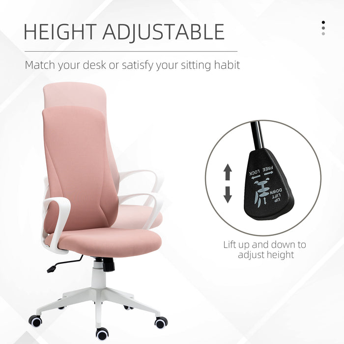 High-Back Ergonomic Office Seating - Comfortable Desk Chair with Armrests and Tilt Feature, Height Adjustable - Ideal for Extended Work Sessions, Supportive Pink Chair