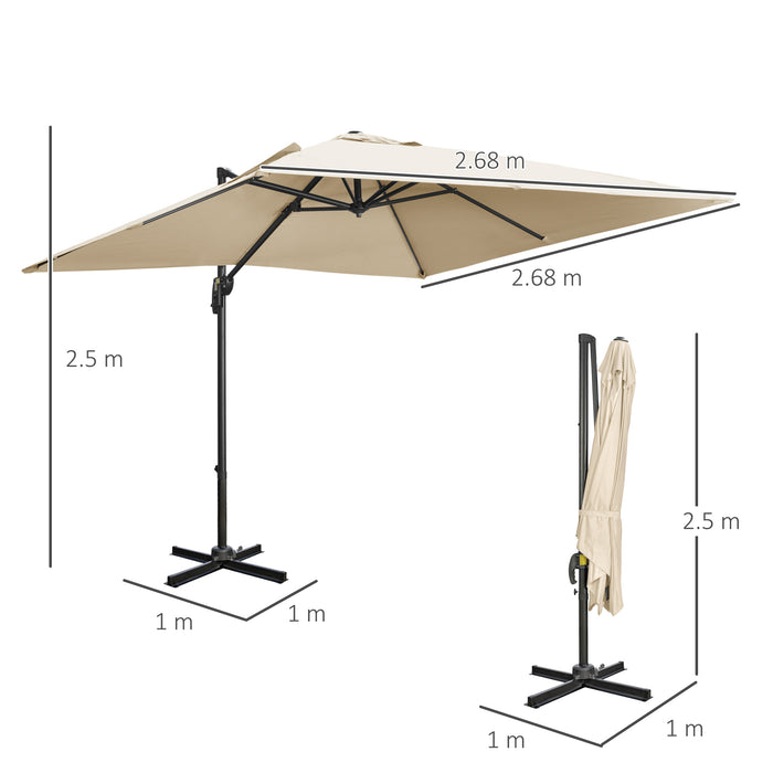 Cantilever Parasol 2.7m - Square Overhanging Umbrella with Crank, Tilt & 360° Rotation Features, Aluminium Frame in Cream White - Ideal for Outdoor Patio Sun Shade and Garden Protection