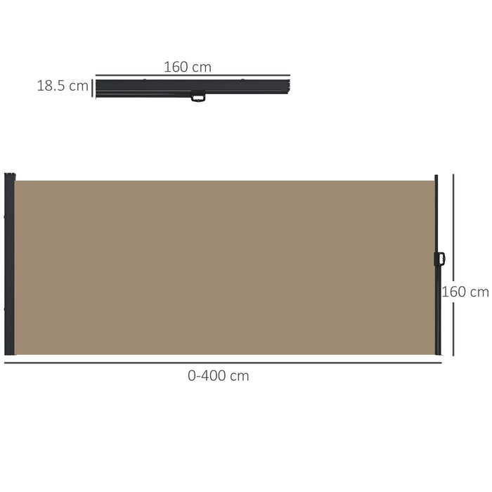 Outdoor Retractable Side Awning - Garden Privacy Screen for Hot Tub, Balcony, Terrace, Pool, 400x160cm, Khaki - Essential for Patio Seclusion and Comfort