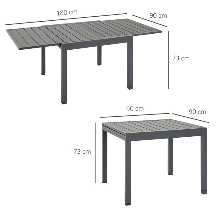 Extendable Aluminum Patio Dining Table - Weather-Resistant Outdoor Slat Table for 4-6 Guests - Ideal for Lawn Garden and Bistro Settings in Grey