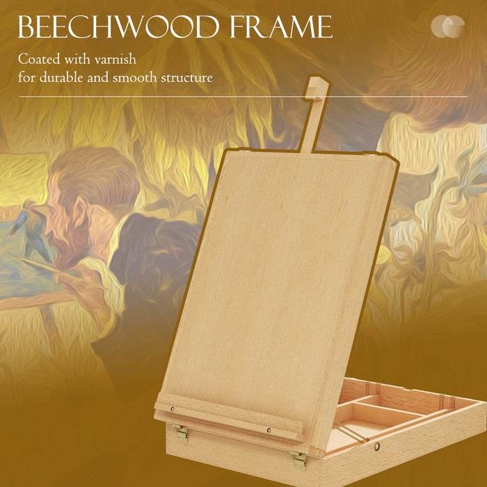 Adjustable Beechwood Table Easel - Holds Canvases Up to 61cm with Storage Compartment - Portable & Foldable for Artists Drawing & Sketching