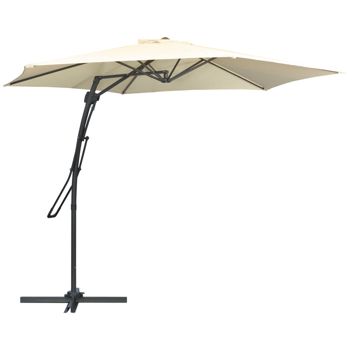 3M Cantilever Parasol with Crank Handle - Easy Lever Patio Umbrella, Cross Base, 6 Metal Ribs, Cream White Outdoor Sun Shade - Ideal for Garden Shade and Protection