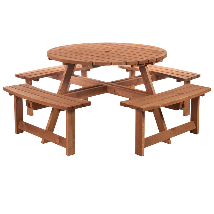 8-Seater Circular Wooden Picnic Bench - Outdoor Garden Patio Pub-Style Table Furniture Set - Ideal for Family Gatherings and Social Events