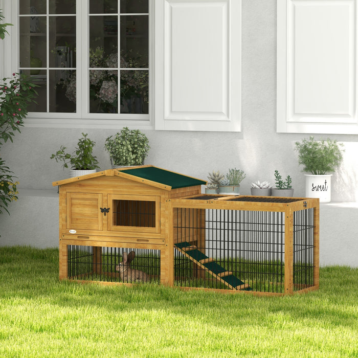 Deluxe Wooden Rabbit Hutch - Spacious Outdoor Run and Weather-Resistant Coating, Yellow - Ideal Home for Pet Rabbits and Small Animals