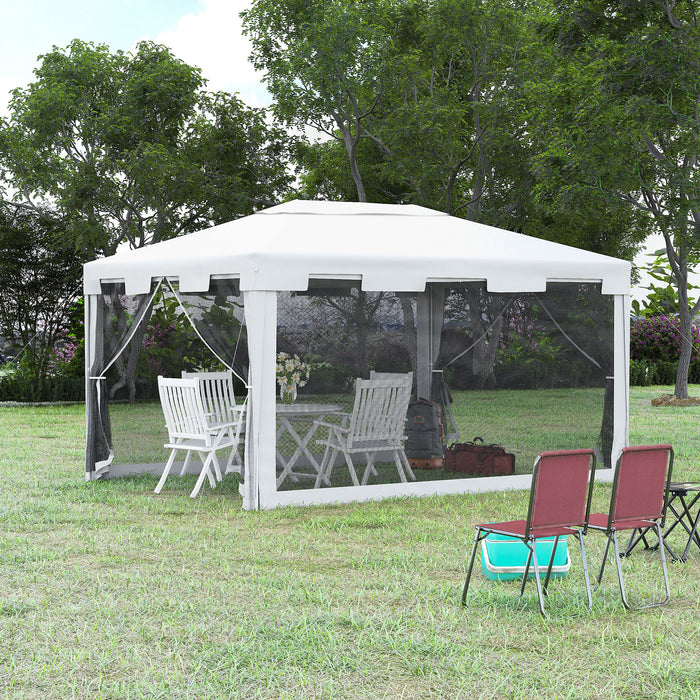 Waterproof Gazebo with Mesh Sides 4x3m - Outdoor White/Black Canopy for Events - Ideal Shelter for Garden Parties and Gatherings