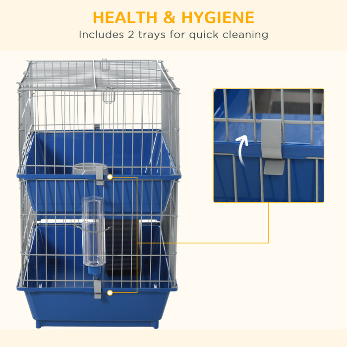 Small Pet Habitat - Blue Metal 2-Tier Cage with Sturdy Construction - Ideal for Hamsters, Gerbils, and Mice Comfort