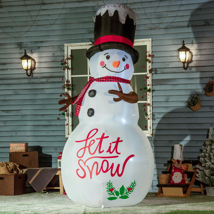 Jolly 8ft Inflatable Snowman with Festive Attire - Black Hat and Red Scarf, LED Illuminated - Outdoor Holiday Display for Lawn and Party Decor