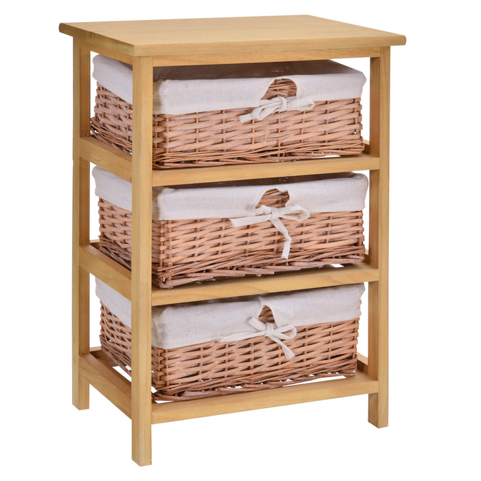 Wicker Basket Dresser with 3 Drawers - Wooden Frame Storage Shelf for Home & Office - Natural Finish Organizer for Bedroom Space Saving