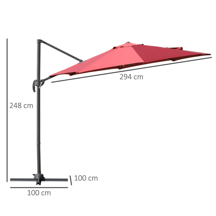 Cantilever Roma Parasol - 360° Rotatable Outdoor Sun Umbrella with Sturdy Cross Base in Wine Red - Perfect for Garden Shade and Relaxation