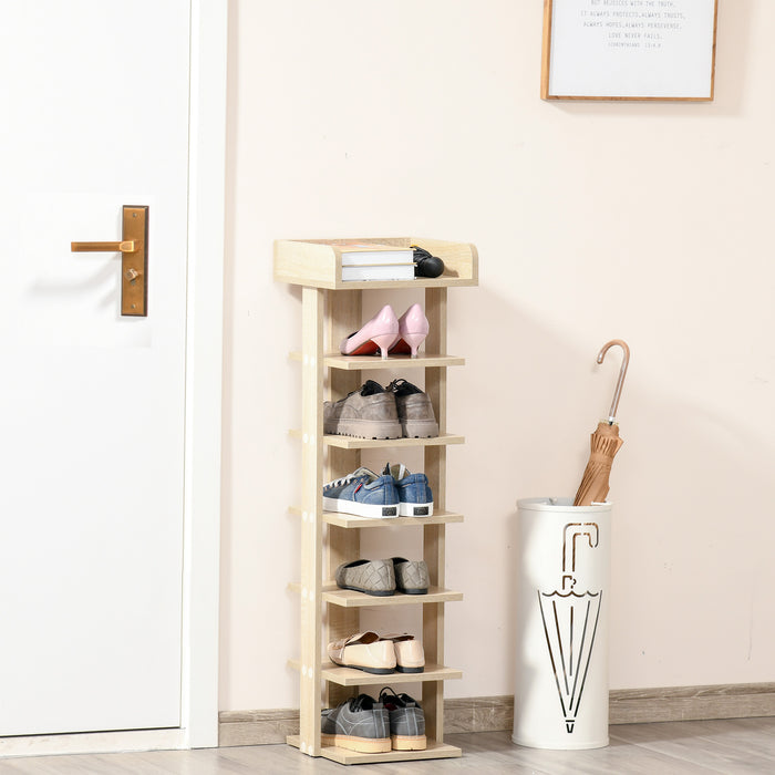 7-Tier Shoe Rack Organizer - Sturdy Wooden Storage Shelf Display, Oak Finish - Ideal for Entryway, Living Room, or Bedroom Organization