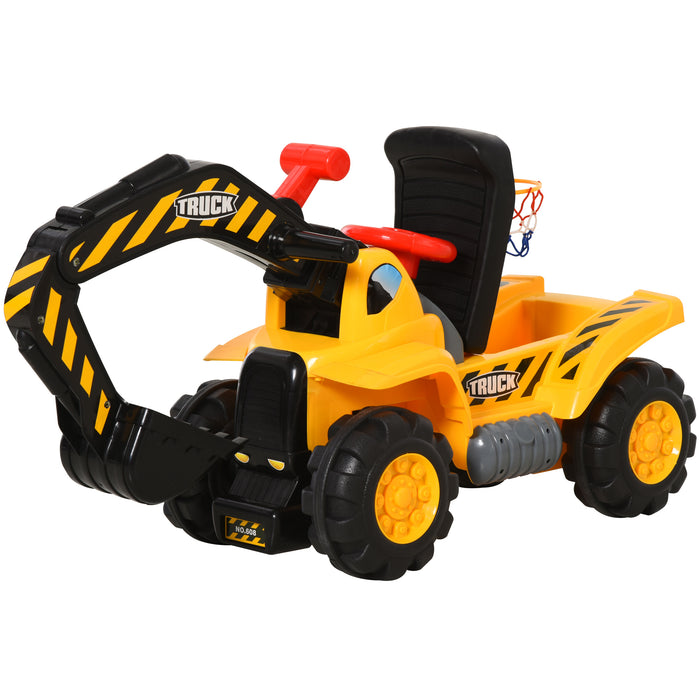 Kids' 4-in-1 HDPE Excavator Ride-On Truck in Yellow & Black - Multifunctional Playtime Vehicle with Scooping Bucket - Ideal for Enhancing Coordination Skills in Young Children