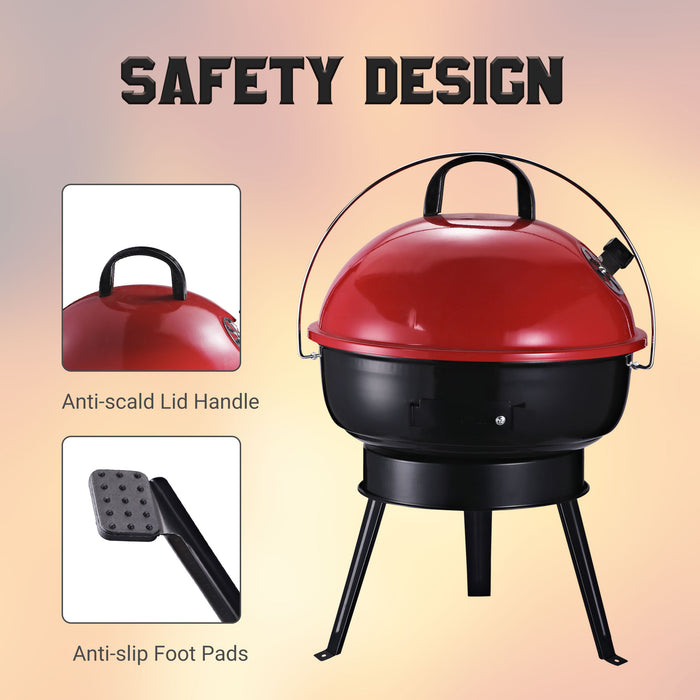 Portable Charcoal Grill with Tripod Stand - Metal BBQ Cooker in Black & Red for Outdoor Grilling - Ideal for Camping, Tailgating & Backyard Cookouts