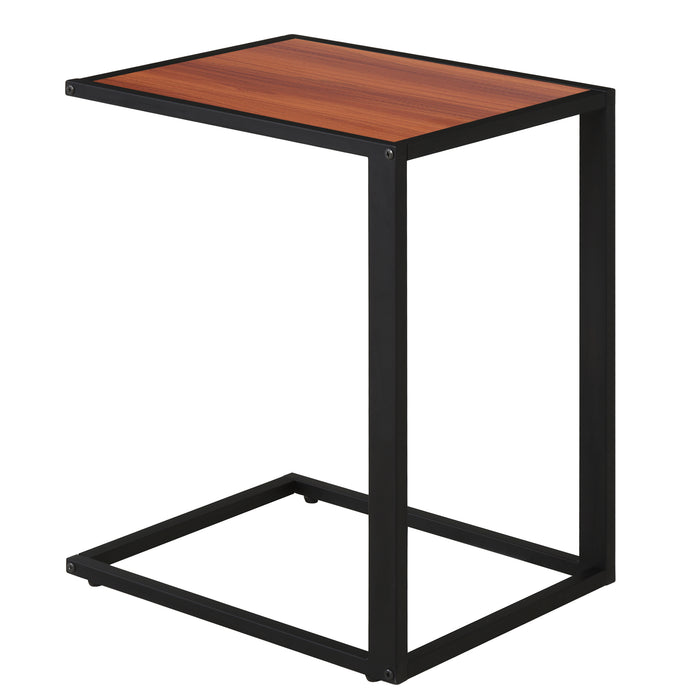 C-Shaped End Table with Sturdy Metal Frame - Walnut Top Accent Sofa Side Table for Living Room and Bedroom - Ideal for Couch Convenience and Space Saving