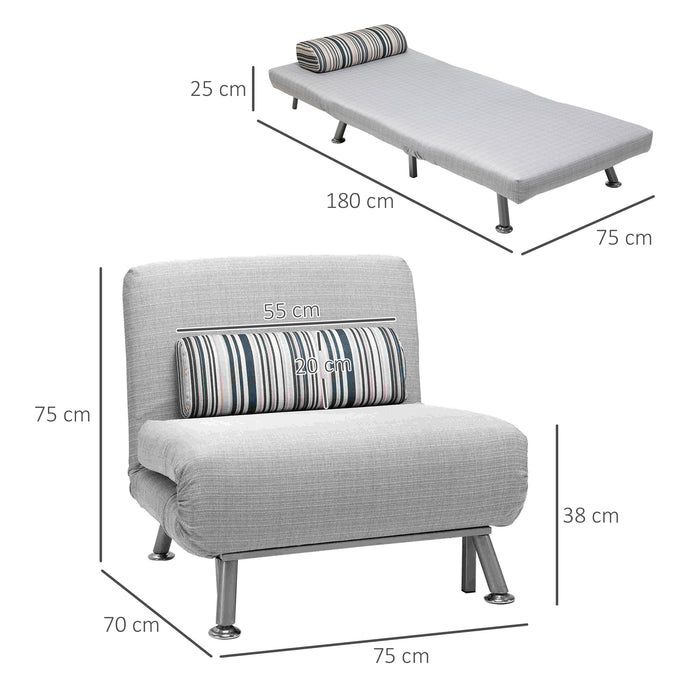 Convertible Chair to Bed for Single Person - Foldable Sleeper Sofa with Comfort Pillow, Space-Saving Furniture in Grey - Ideal for Small Spaces and Overnight Guests