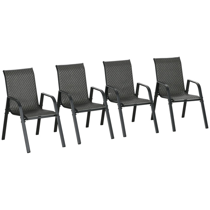 Stackable Rattan Chair Set of 4 - Durable Mixed Grey Outdoor Seating with Armrests and Backrest - Ideal for Patio and Garden Entertaining