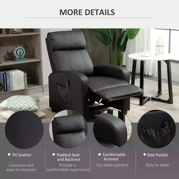 Reclining PU Leather Massage Chair with Footrest - Remote Controlled Armchair for Comfort - Ideal for Living Room, Bedroom, Home Theater