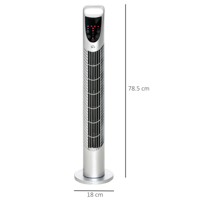 Oscillating 40W Tower Fan with Remote - 3 Speeds & 3 Wind Modes, Timer, Quiet Operation - Ideal for Home Office Bedroom, Sleek Silver Design, 78.5cm Tall