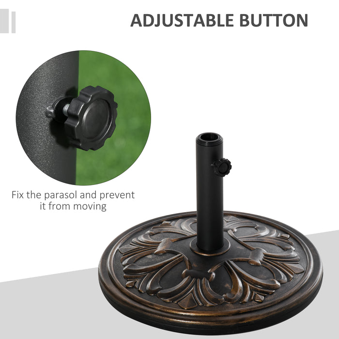 Round 13kg Bronze-Toned Umbrella Base - Heavy-Duty Outdoor Parasol Stand - Ideal for Garden Stability and Wind Resistance