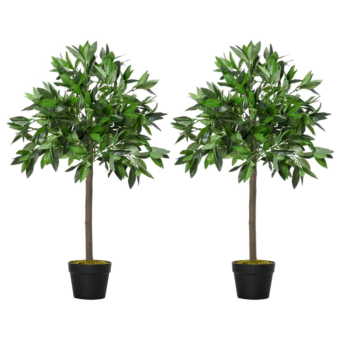 Artificial Topiary Bay Laurel Ball Trees, Set of 2 - Lifelike Decorative Greenery with Nursery Pots, 90cm Tall - Enhances Indoor & Outdoor Spaces