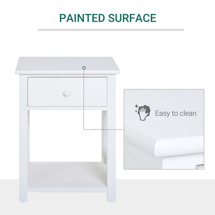 Classic Accent Side Table with Drawer and X-Bar Shelf - Compact Design for Living Space and Bedroom - Versatile White End Table with Storage, 40x30x55 cm