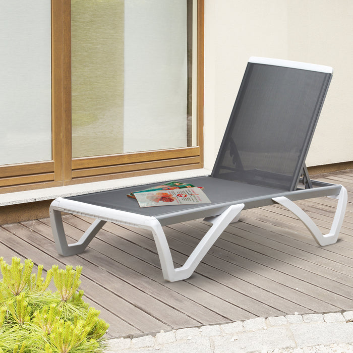 Adjustable Back Portable Chaise Lounge - Breathable Texteline Material in Light Grey - Ideal for Outdoor Relaxation and Comfort