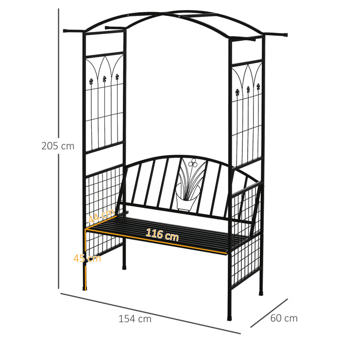 Metal Garden Arch Arbor with Integrated Bench - Outdoor Patio Love Seat, Rose Trellis Pergola Design for Climbing Plants - Ideal Seating Solution for Romantic Retreats and Plant Enthusiasts