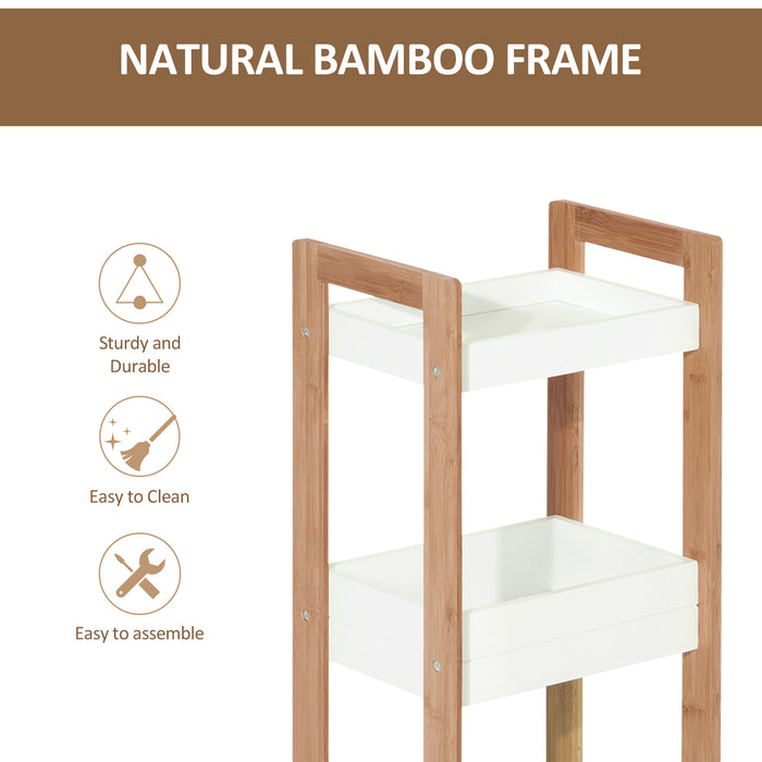 Bamboo 3-Tier Bathroom Rack - Narrow Space Storage Shelf Organizer for Shower Essentials - Ideal for Small Bathrooms and Tight Spaces