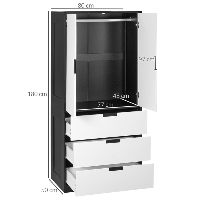 Modern 2-Door Wardrobe with 3 Drawers and Hanging Rod - Sleek White Bedroom Clothing Storage Solution - Ideal for Organizing Garments and Accessories