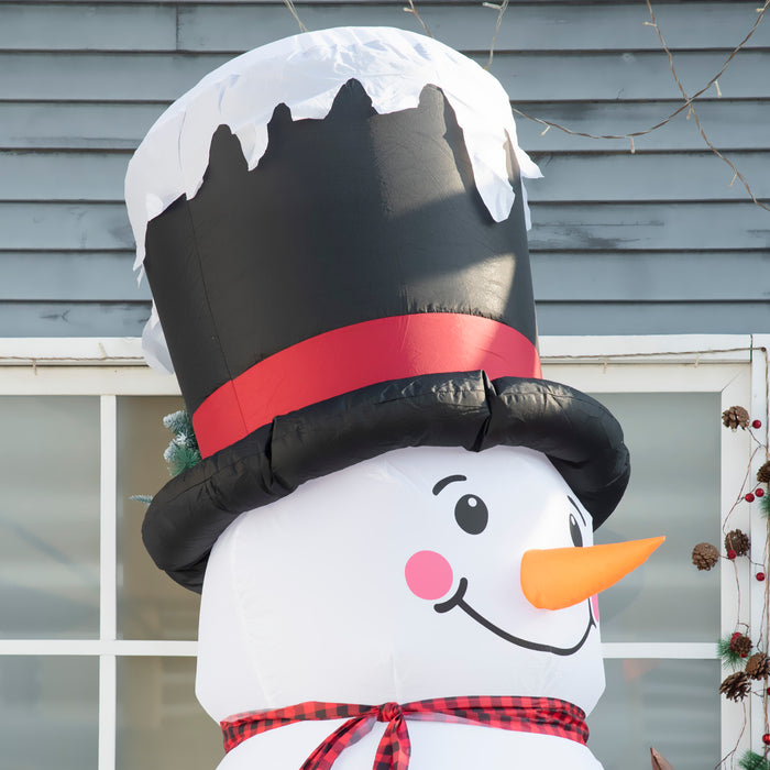 Jolly 8ft Inflatable Snowman with Festive Attire - Black Hat and Red Scarf, LED Illuminated - Outdoor Holiday Display for Lawn and Party Decor