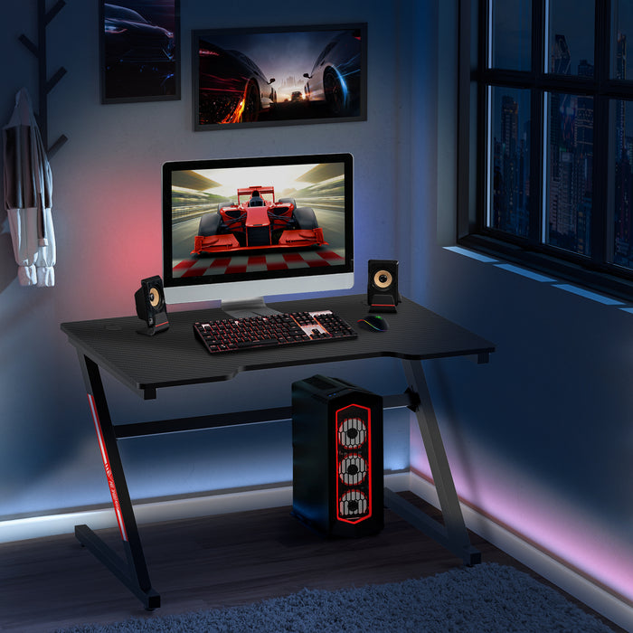 Z-Shaped Racing Style Gaming Desk 1.2m - Home Office Computer Table with Cable Management - Ideal for E-sports, Study, and Workstation Use in Black