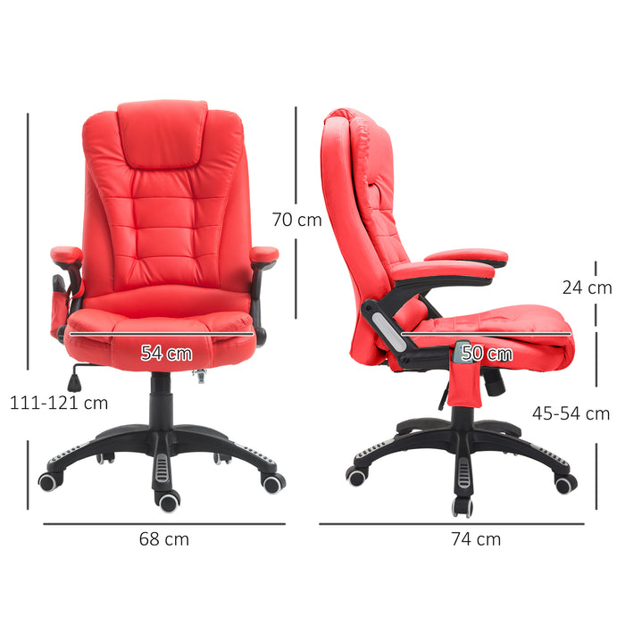 Ergonomic PU Leather High-Back Chair - Massage & Heat Features with Tilt/Reclining Support in Red - Comfort for Long Working Hours