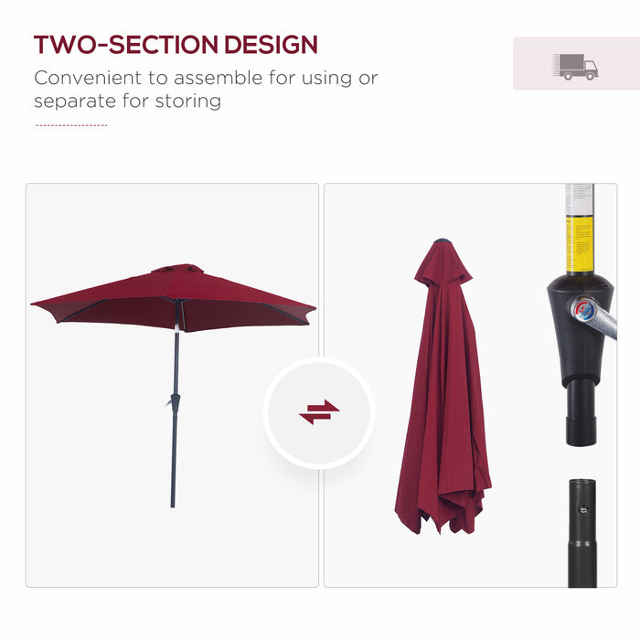 Wine Red 2.7M Tilting Parasol - Outdoor Sun Shade Umbrella with Aluminum Frame and Hand Crank - Ideal for Garden, Patio, and Deck Protection