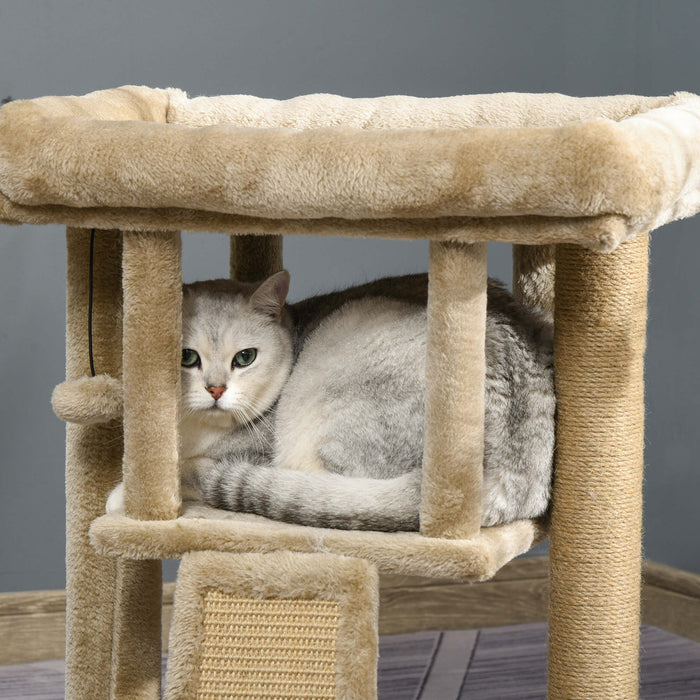 Climbing Activity Center for Cats - Sturdy Kitten Tower with Jute Scratching Pad, Ball Toy, Condo, Perch & Bed - 40x40x57cm Coffee-Hued Cat Playground for Scratching and Relaxing