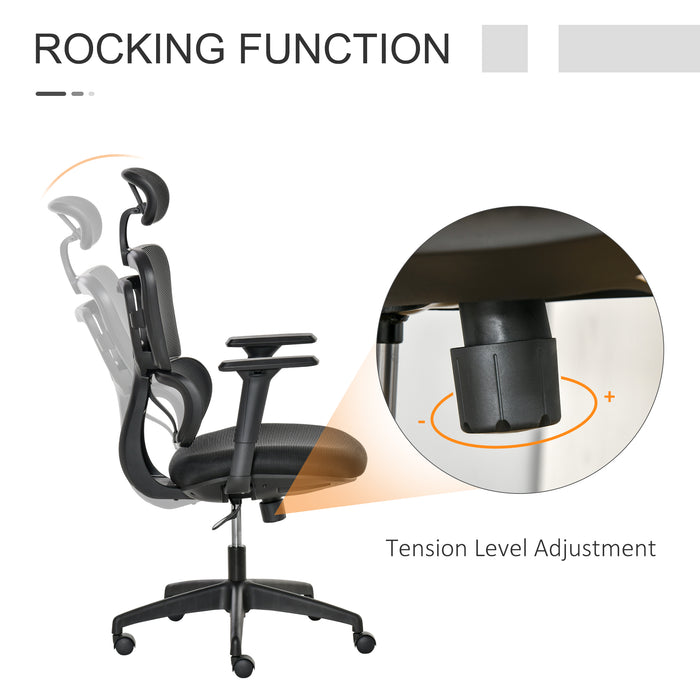 Ergonomic High-Back Mesh Office Chair - Swivel Desk Chair with Adjustable Height, Headrest, and Lumbar Support - Comfortable Padded Seating for Home Office Use