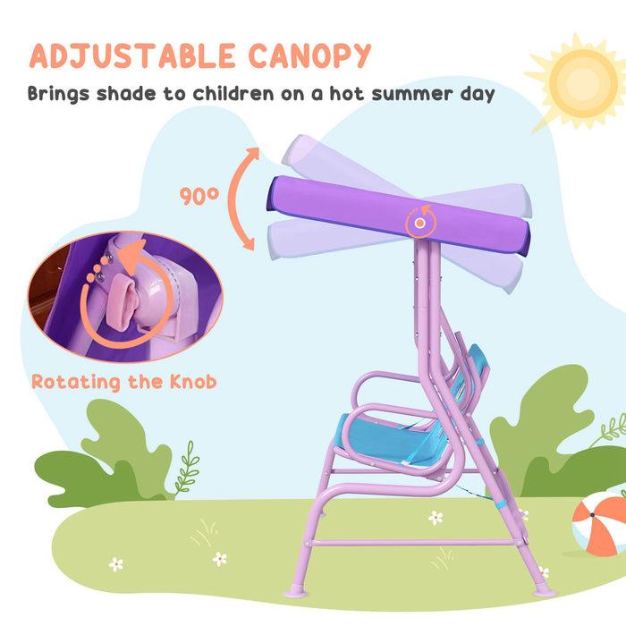 Kids Fairy-Themed Garden Swing - Adjustable Canopy and Safety Seat Belts - Perfect for Backyard, Porch, or Poolside Fun