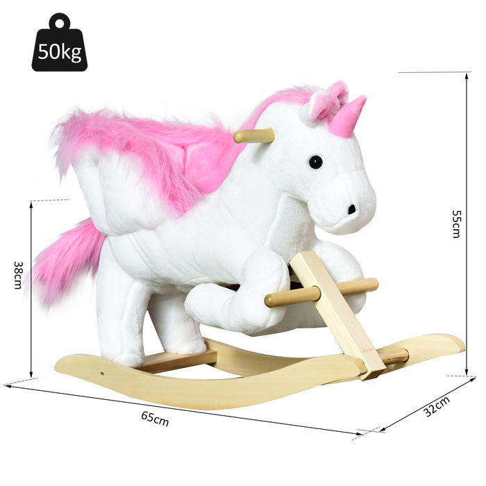 Unicorn Rocking Horse - Plush Wooden Riding Toy with Musical Features - Ideal for Children's Playtime and Development