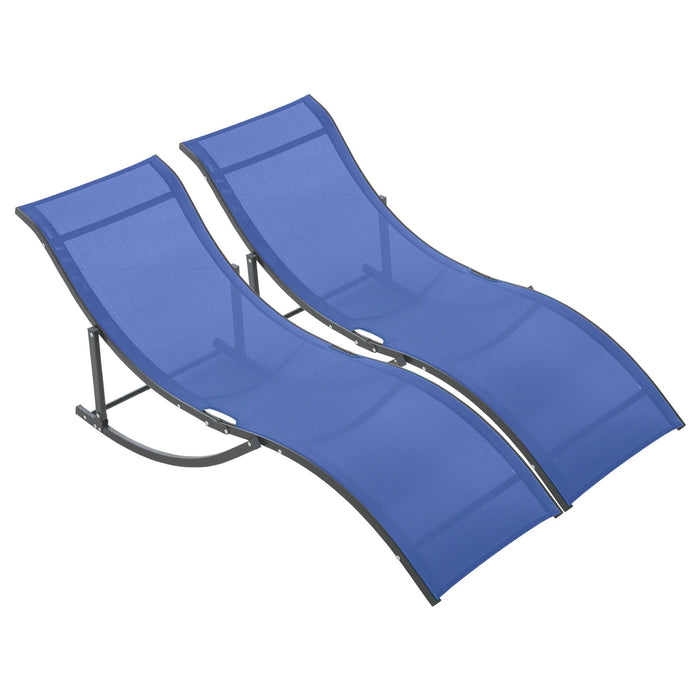 Foldable Lounge Chair Set of 2 - S-Shaped Reclining Sun Lounger for Outdoor, Patio, Beach, and Garden in Blue - Space-Saving Comfort for Relaxation