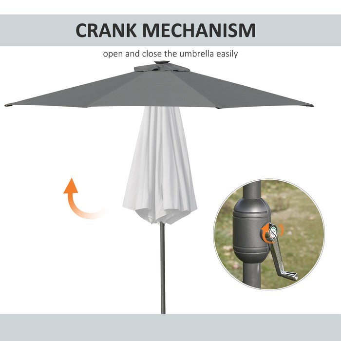 Patio LED Umbrella with Push Button Tilt/Crank - 2.7m Garden Parasol with 8-Rib Sun Shade, Grey - Perfect for Outdoor Table & Market Shelter