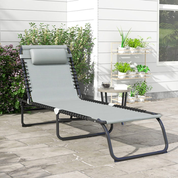 Folding Sun Lounger with 4-Position Recliner - Beach Chaise Chair, Light Grey, Portable Garden Cot for Camping - Ideal for Outdoor Relaxation and Sunbathing