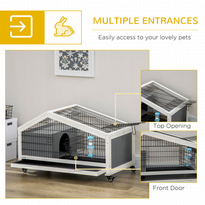 Mobile Small Animal Habitat with Water Dispenser - Wheeled Rabbit Hutch, Guinea Pig Cage with Bunny Run and Easy-Clean Slide-out Tray - Perfect Indoor Home for Little Pets, Dark Grey