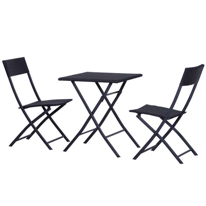 Rattan 2-Seater Bistro Set - Outdoor Patio Wicker Furniture with Folding Design, Black - Perfect for Balcony & Small Spaces