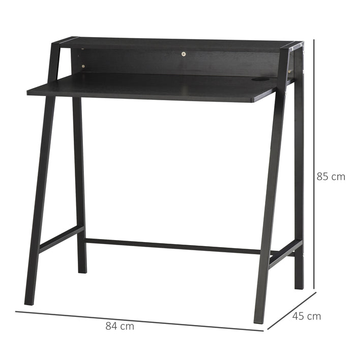 Modern Black Writing Desk - Computer Table with Storage Shelf for Home Office - Space-Saving Workstation for PC and Laptop Users