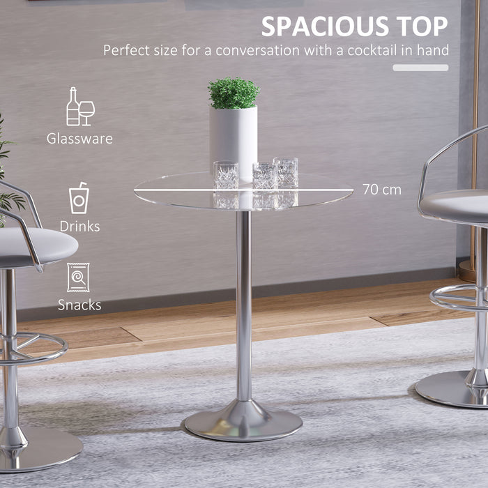 Modern Round Glass Dining Table - Tempered Glass Top with Steel Base for Durability - Space-Efficient Bar Table for Compact Dining Areas